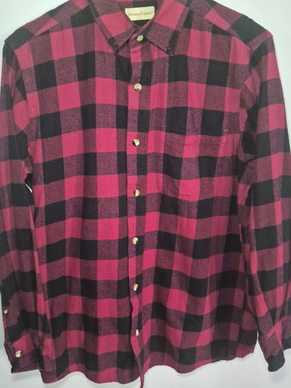 Hobbs Creek Buffalo Plaid Flannel Shirt Red Black 100% Cotton Button Up Men's